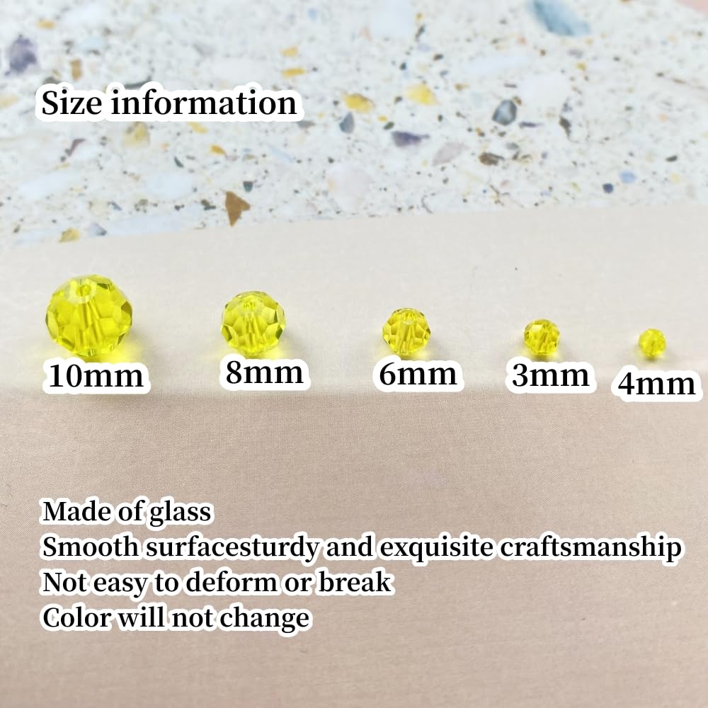 Xinhongo Crystal Glass Beads 100 Pieces 8mm Round Faceted Glass Spacer Beads for Jewelry Making Bracelet Earring Necklace DIY Craft Supplies(Gold Yellow)