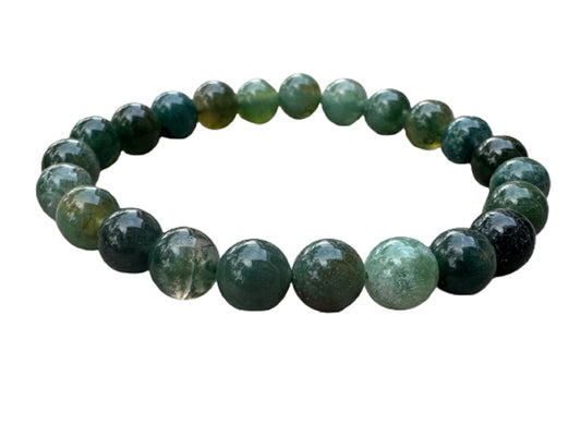 GAF TREASURES Moss Agate Crystal Bead Bracelet 8mm, Genuine Moss Agate Stretch Gemstone Bracelet, Healing Crystal Bracelet, Gift for Men & Women (1)