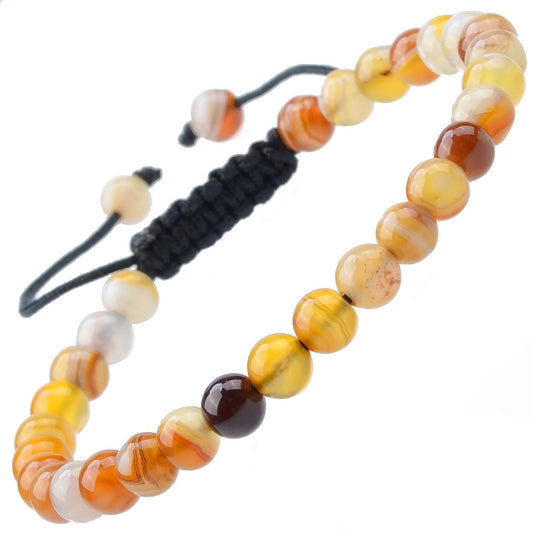 MASSIVE BEADS Amber Agate 6mm Braided Macrame Bracelet Healing (Amber Agate, 6mm)