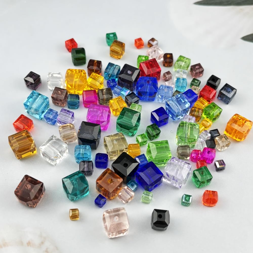 YUEXIGO 100pcs 6mm Cube Crystal Glass Beads for Jewelry Making Faceted Square Crystal Glass Bead Spacer Beads Loose Beads for Bracelet Earring Necklace DIY Craft(Light Blue)