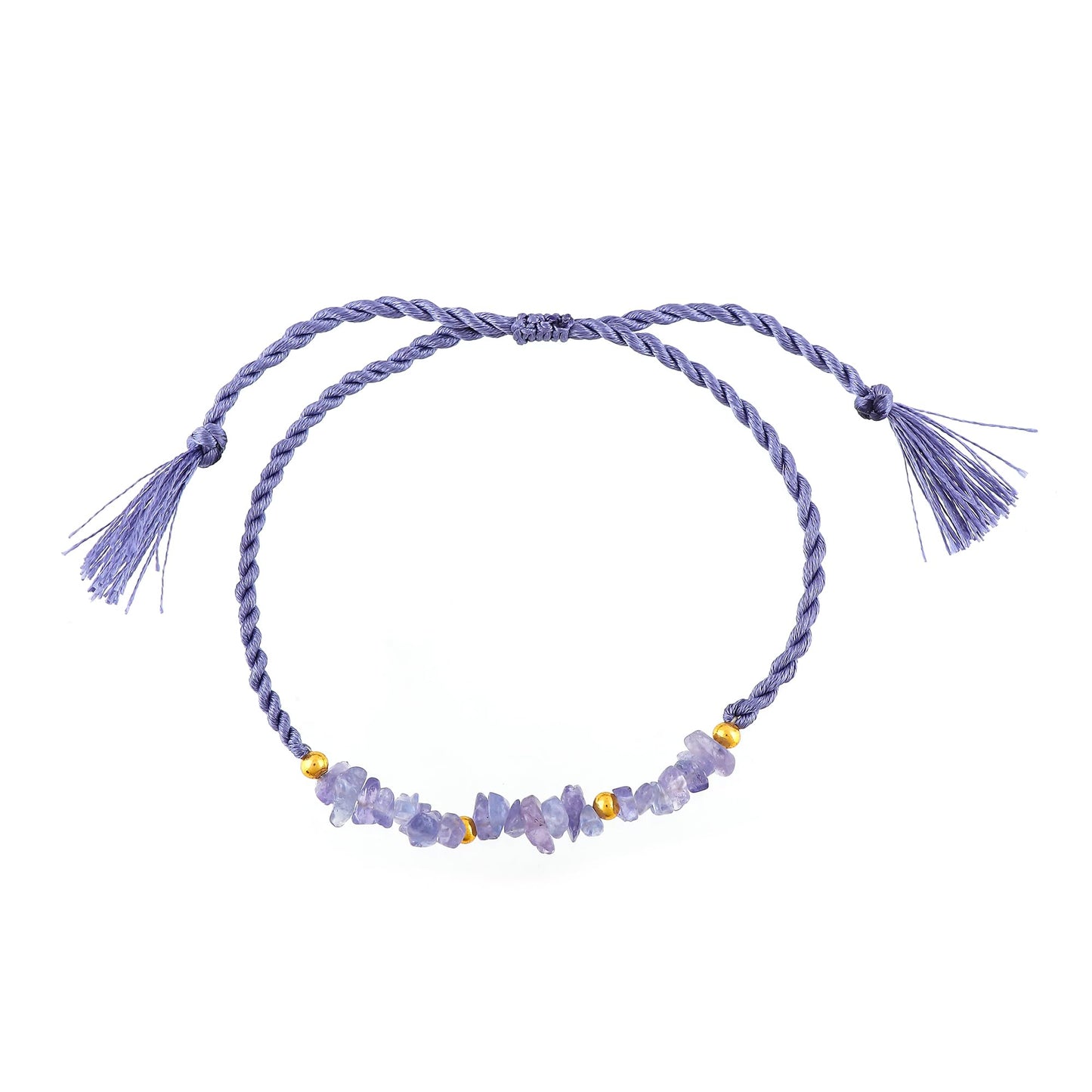 GEMSYMPHONY Tanzanite Gemstone Chips Rope Bracelet – Adjustable Handmade Crystal Chip Bead Bracelet for Women & Men, Natural Stone Healing Jewelry, Boho Style, Unisex Spiritual Gift (Tanzanite)