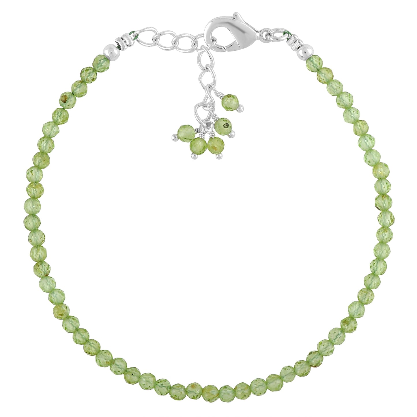 CRYSTALINES High Grade Natural Peridot Gemstone Bracelet, Handmade Beaded Jewelry, August Birthstone, Healing Crystals, Silver Adjustable Chain, Christmas Gift for Women, Size-8inch