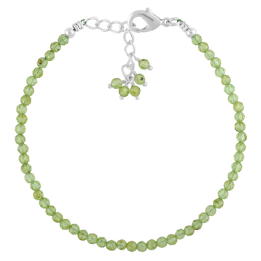 CRYSTALINES High Grade Natural Peridot Gemstone Bracelet, Handmade Beaded Jewelry, August Birthstone, Healing Crystals, Silver Adjustable Chain, Christmas Gift for Women, Size-8inch