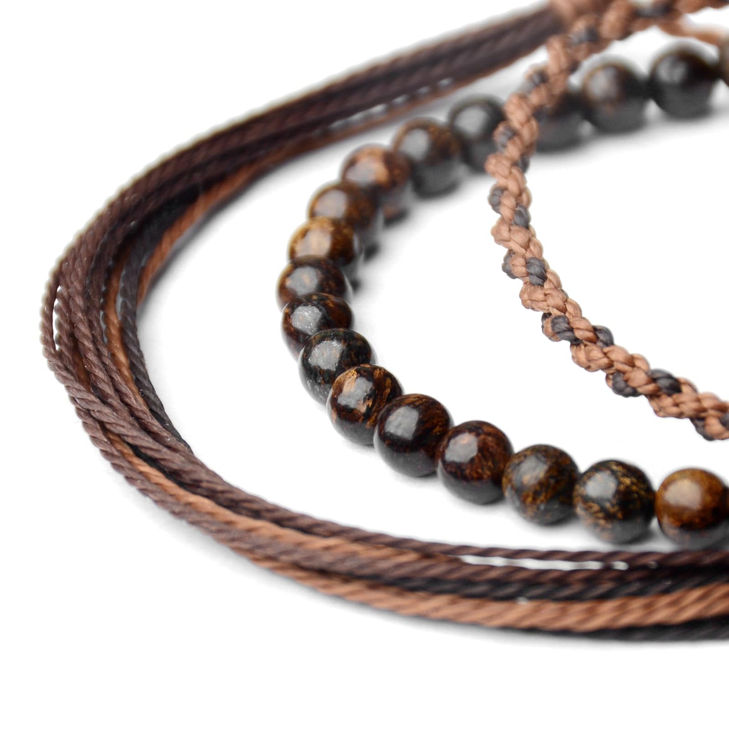 Handmade Natural Stone Beaded Healing Bracelet Gift for Men Adjustable Rope String Bracelet (Bronzite, Adjustable)