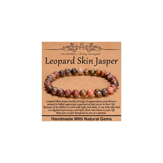 CHCCOYE 6mm Natural Healing Gemstone Bracelet Handmade Yoga Stretch Elastic Bracelet Stress Relief Crystal Jewelry for Men and Women (6mm Leopard Skin Jasper)