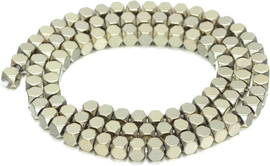 AD Beads Natural Hematite Gemstone Faceted Square Cube Loose Beads 16" (6x6mm, Metallic Pyrite)