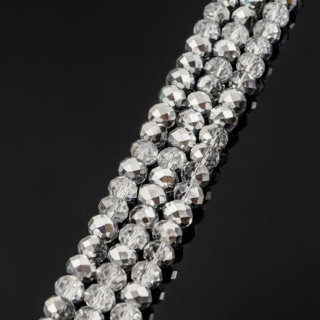 200pcs Czech Faceted Rondelle Crystal Glass Loose Beads 6mm Spacer Bulk Silver Shade for DIY Craft Jewelry Making CCR632