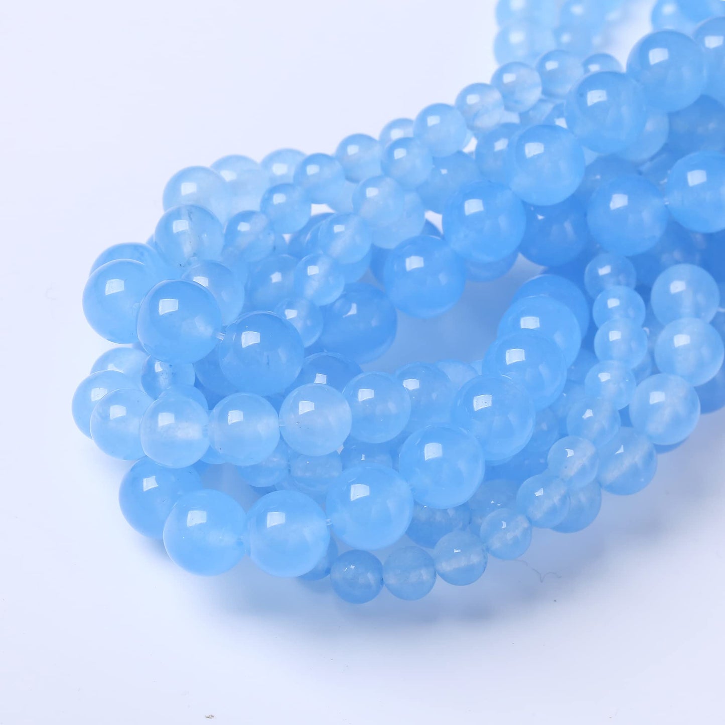 8MM Blue Chalcedony Round Loose Beads Natural Gem Beads Crystal Energy Stone Beads for Jewelry Making DIY Bracelet Necklace