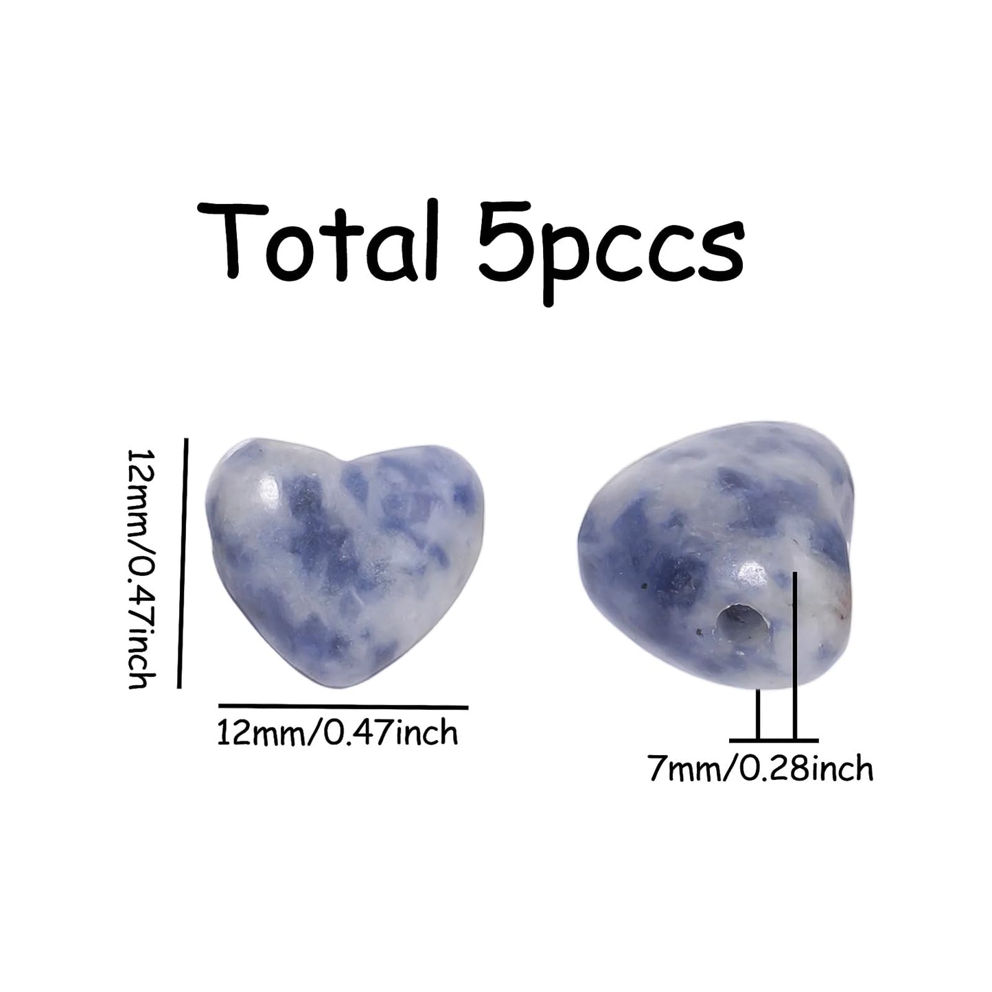 Yochus 5pcs Tiger's Eye Natural Heart Stone Beads，12mm Healing Energy Gemstone for Jewelry Making Earring Necklace DIY