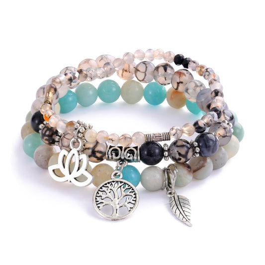 UEUC Tree of Life Yoga Healing Stone Bracelets,Multilayer Lotus Chakra Stone Reiki Bracelet Sets,Anxiety Crystal Natural Stone,for Women Stress Relief(#151)