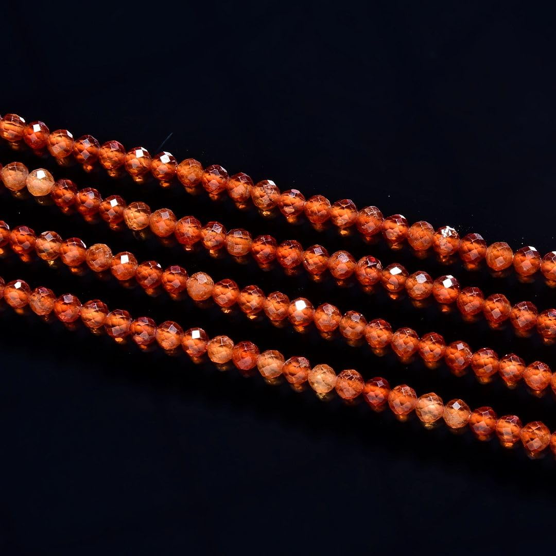 Adabele 30 Inch Natural Orange Spessartite Garnet Healing Gemstone 3mm (0.12 Inch) Tiny Small Faceted Round Loose Beads Stone Spacer (220-240pcs Total) for Craft Jewelry Making GK3-23