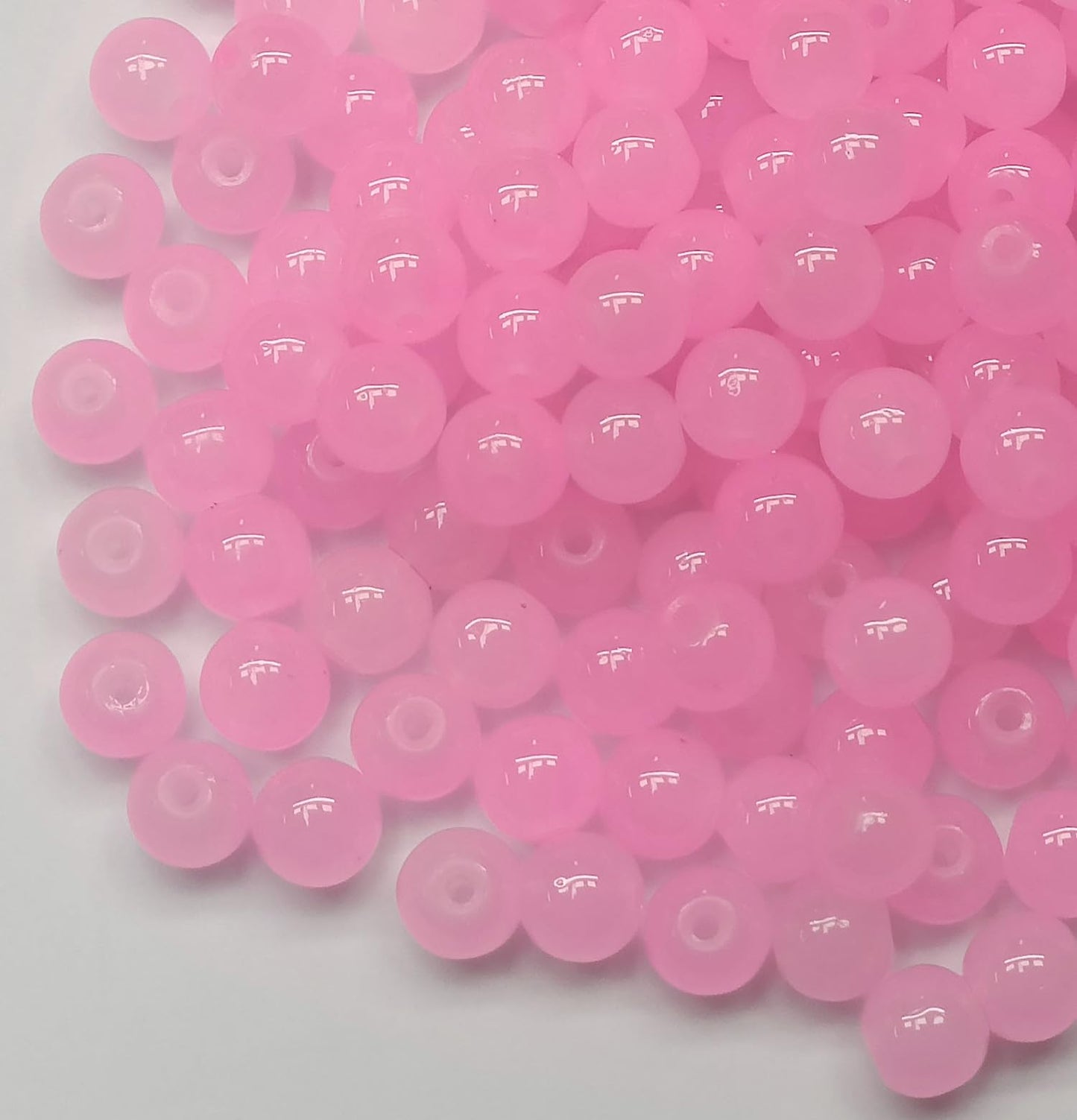 200PCS Glass Beads 8mm Glass Beads for Bracelets Necklaces Jewelry Making DIY Crafts (Pure Pink)