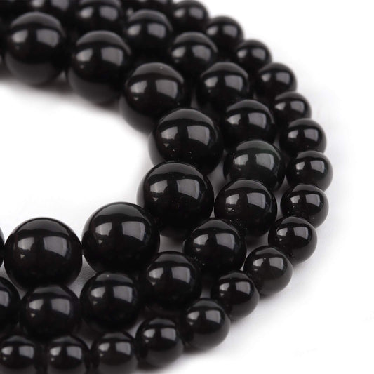 Filluck Natural Stone Beads 8mm Black Polished Round Smooth Agates Gemstone Beads for Jewelry Making 15 Inch(Black Onyx,8mm)
