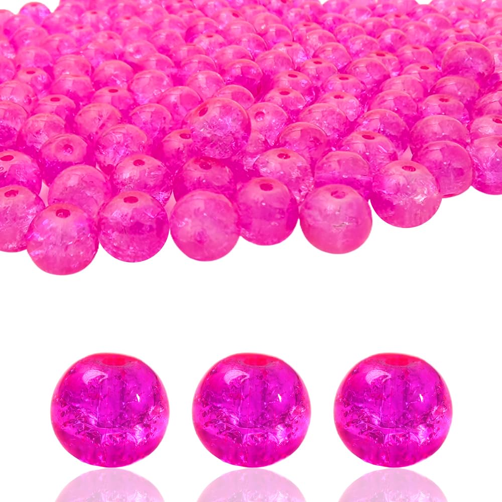 PAMIR TONG 400pcs 8mm Round Glass Beads for Bracelet Pretty Smooth Loose Beads for Necklace-Earring-Jewelry Making and DIY Crafts (Crackle Rose)