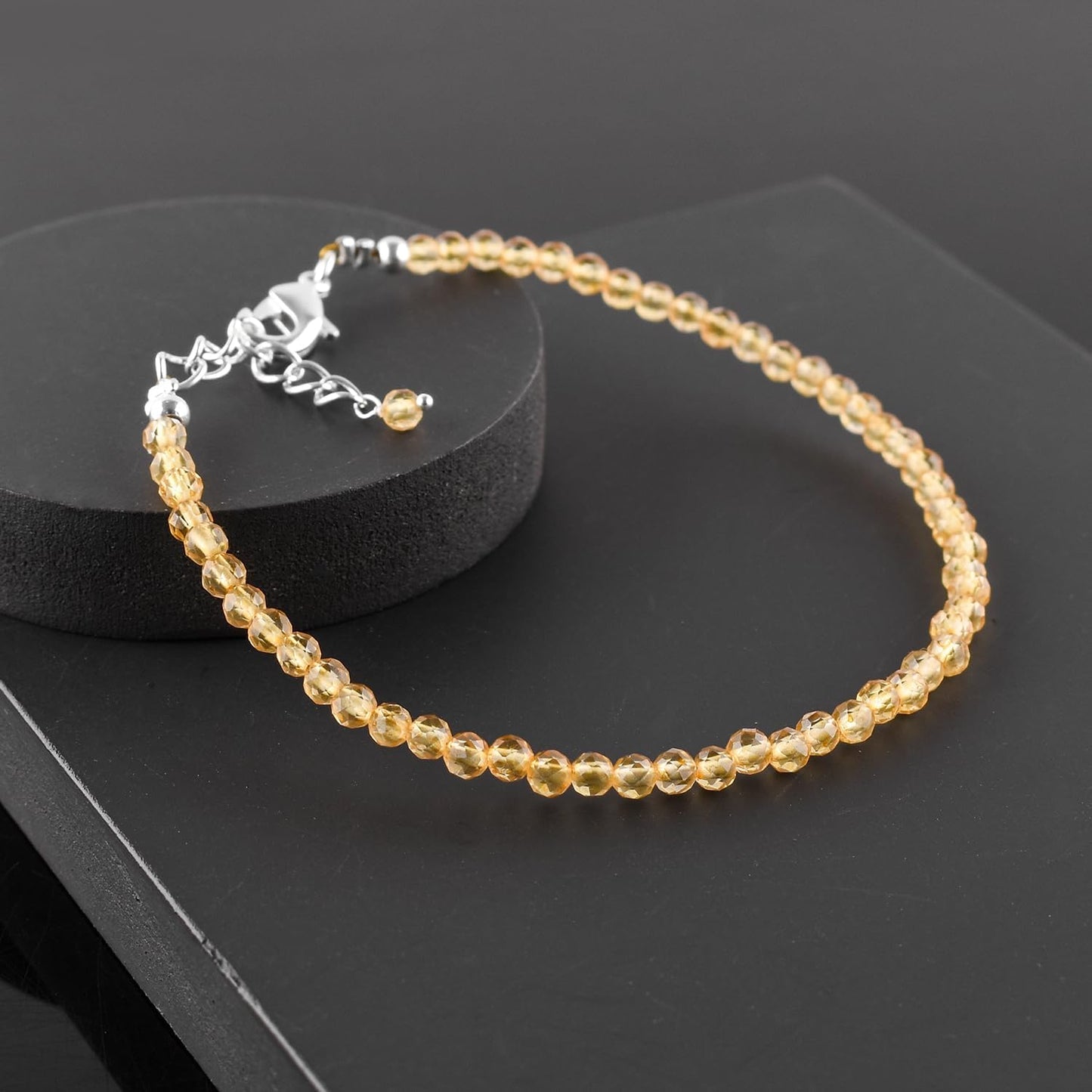 YANARA Citrine Bracelets for Women, Birthstone, Natural Gemstone Beautiful Beads, Dainty Handmade Jewelry, Chakra Energy Healing Crystals Stone Silver Plated Chain 8 inch