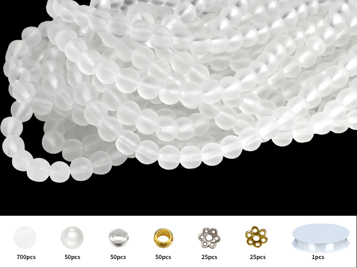 Pamir Tong 900PCS 6mm Matte White Frosted Round Glass Beads Bracelet Space Loose Smooth Beads for Jewelry Making, Earring, Necklaces, Keychains, Lanyards & Adult Crafting