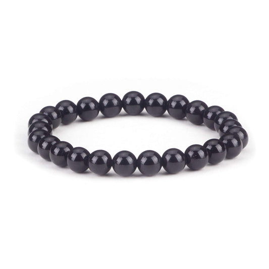 Cherry Tree Collection Black Obsidian Beaded Bracelet – Genuine 8mm Gemstone Stretch Bracelet for Men & Women – Handmade Crystal Bracelet - (Black Obsidian - M)