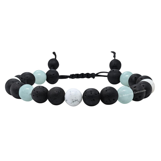 Amazing Gemstone Anger Control Bracelet - Howlite Amazonite Lava Bracelet Set for Men Women Healing Calming Anxiety Stress Relief Gifts Pulseras Para Hombres Mujer Stocking Stuffers (Adjustable)