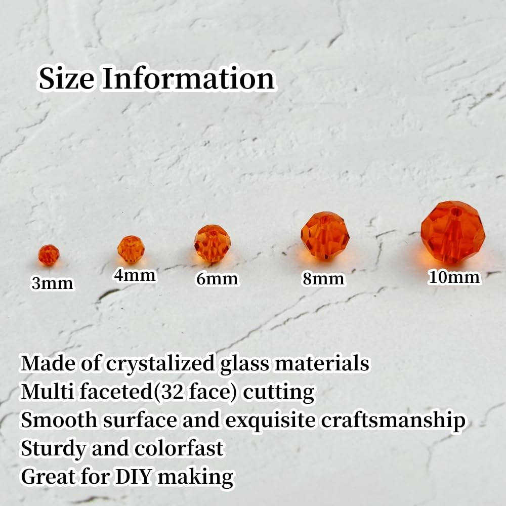 YUEXIGO 100pcs 8mm Round Crystal Glass Beads for Jewelry Making, Faceted Crystal Glass Spacer Beads for Bracelet Earring Necklace DIY Craft(Dark Orange)