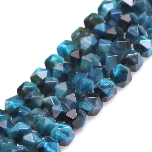 GEM-Inside Cyanite Tiger Eyes Gemstone 8mm Faceted Loose Beads Blue Beads for Jewelry Making 15"
