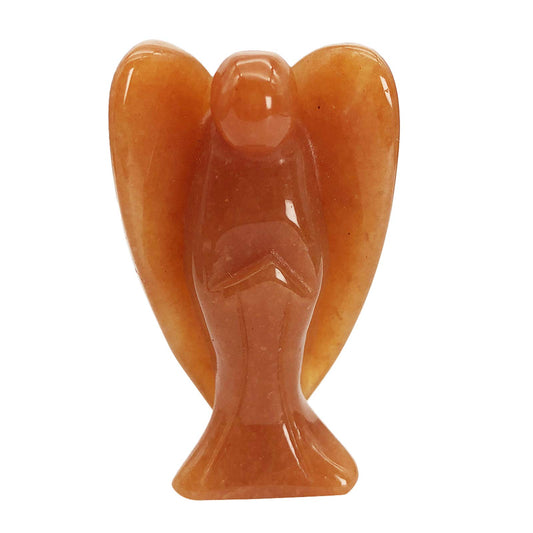 favoramulet 2 Inches Red Aventurine Crystal Pray Guardian Angel Statue, Carved Healing Peace Angel with Wing Figurine Pocket Stone