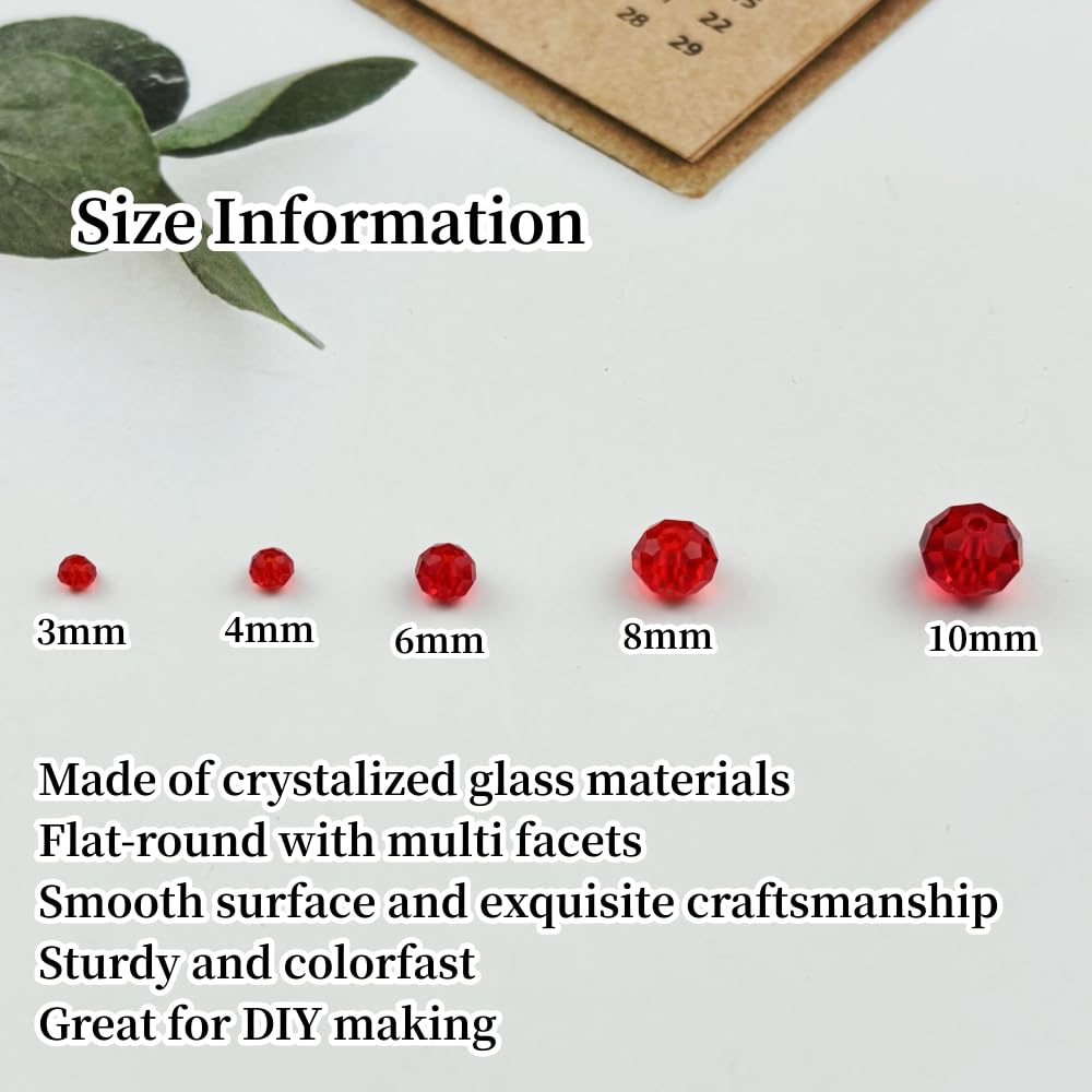 YUEXIGO 600pcs 3mm Crystal Glass Beads for Jewelry Making, Faceted Rondelle Glass Spacer Beads for Wind Chimes Bracelet Earring Necklace DIY Craft(Red)