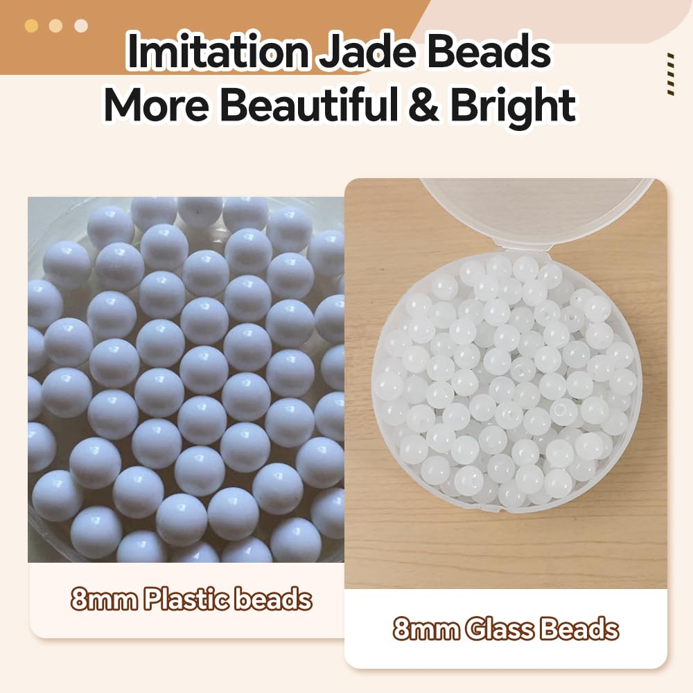 PAMIR TONG 400pcs 8mm White Round Glass Beads for Bracelet Pretty Smooth Loose Beads for Necklace-Earring-Jewelry Making-Home Decor and DIY Crafts & Projects