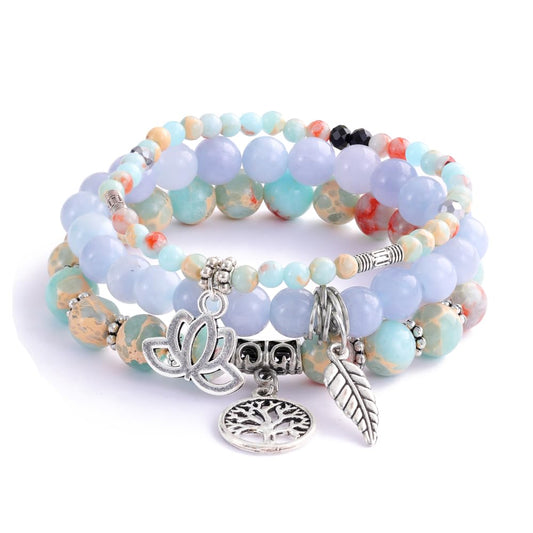 UEUC Tree of Life Yoga Healing Stone Bracelets,Multilayer Lotus Chakra Stone Reiki Bracelet Sets,Anxiety Crystal Natural Stone,for Women Stress Relief(#154)