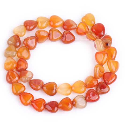 GEM-Inside 10mm Heart Charms Natural Red Carnelian Agate Gemstone Stone Beads for Jewelry Making Full 15" Strand Power Energy Healing Chakra Stone Beads