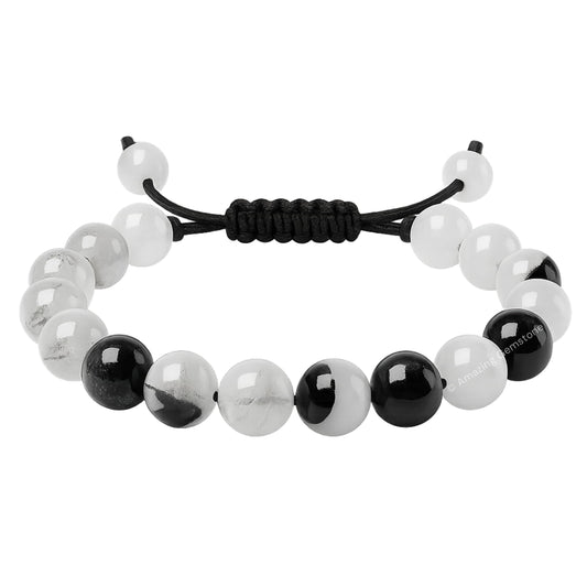 Amazing Gemstone Black Rutilated Quartz Bracelet for Women Men's Gifts - Protection Healing Crystal Bracelet - 8mm Gemstone Beaded Adjustable Bracelet Pulseras Para Hombres Mujer Stocking Stuffers