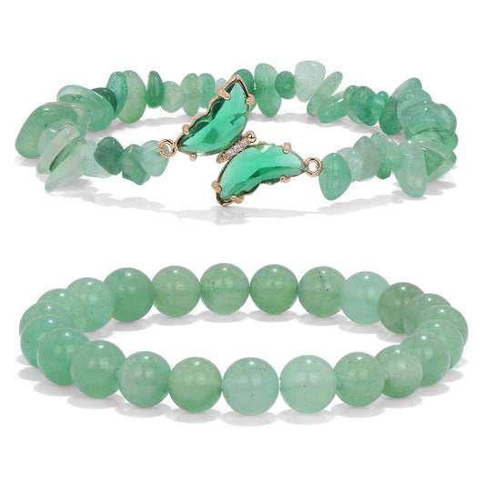 GolbalJew Green Aventurine Bracelet for Women Healing Crystal Stone Bracelets Green Beads Stretch Bracelet Butterfly Charms Jewelry Women Gift