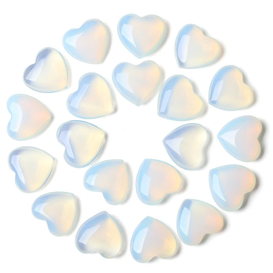YATOJUZI 20PCS Opal Heart Healing Crystals Moonstone Crystal Set White Love Opal Stones Polished Stone Bulk Wholesale Mini Pocket Gemstones Reiki Energy Gifts for Women
