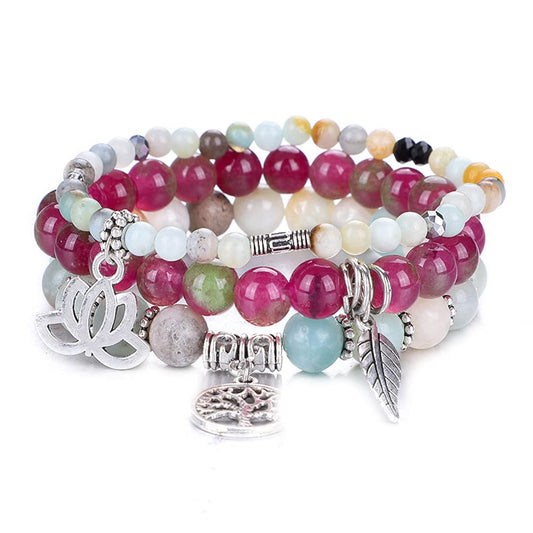 UEUC Tree of Life Yoga Healing Stone Bracelets, Multilayer Lotus Chakra Stone Reiki Bracelet Sets, Anxiety Crystal Natural Stone,for Women Stress Relief(#76)
