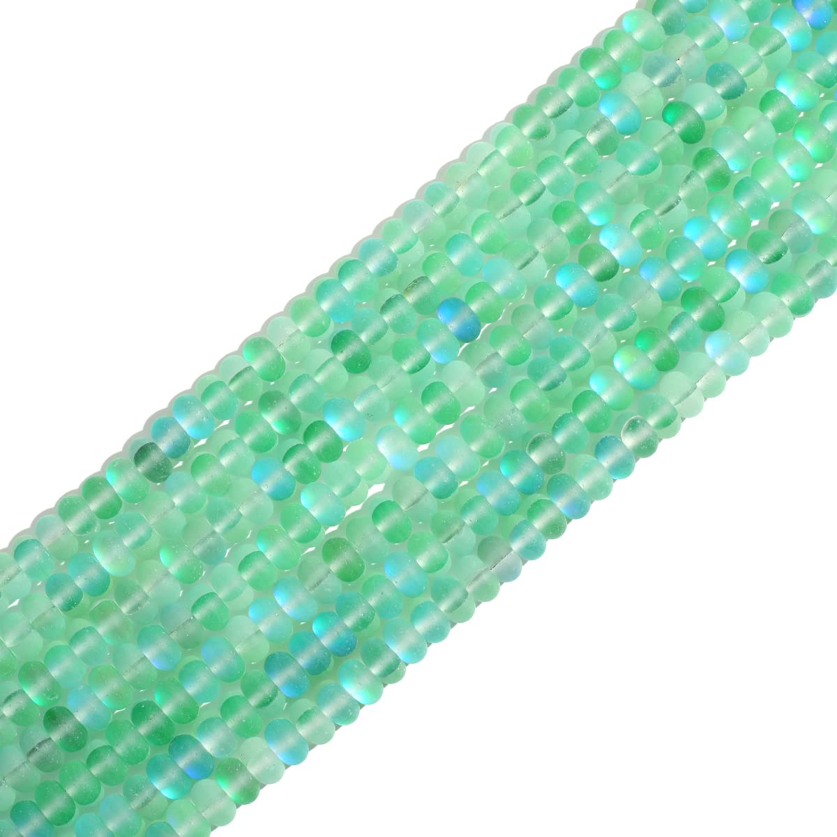 4×6mm Green Matte Aurora Crystal Glass Beads Loose Rondelle Disc Beads Frosted Moonstone for Jewelry Making