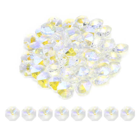 uxcell 50Pcs 1 Hole Crystal Octagon Beads, 14mm K9 Glass Hanging Chandelier Beads Prisms Parts for Crystal Chandeliers Lamp Hanging Pendant Jewelry DIY Craft, Multicolor