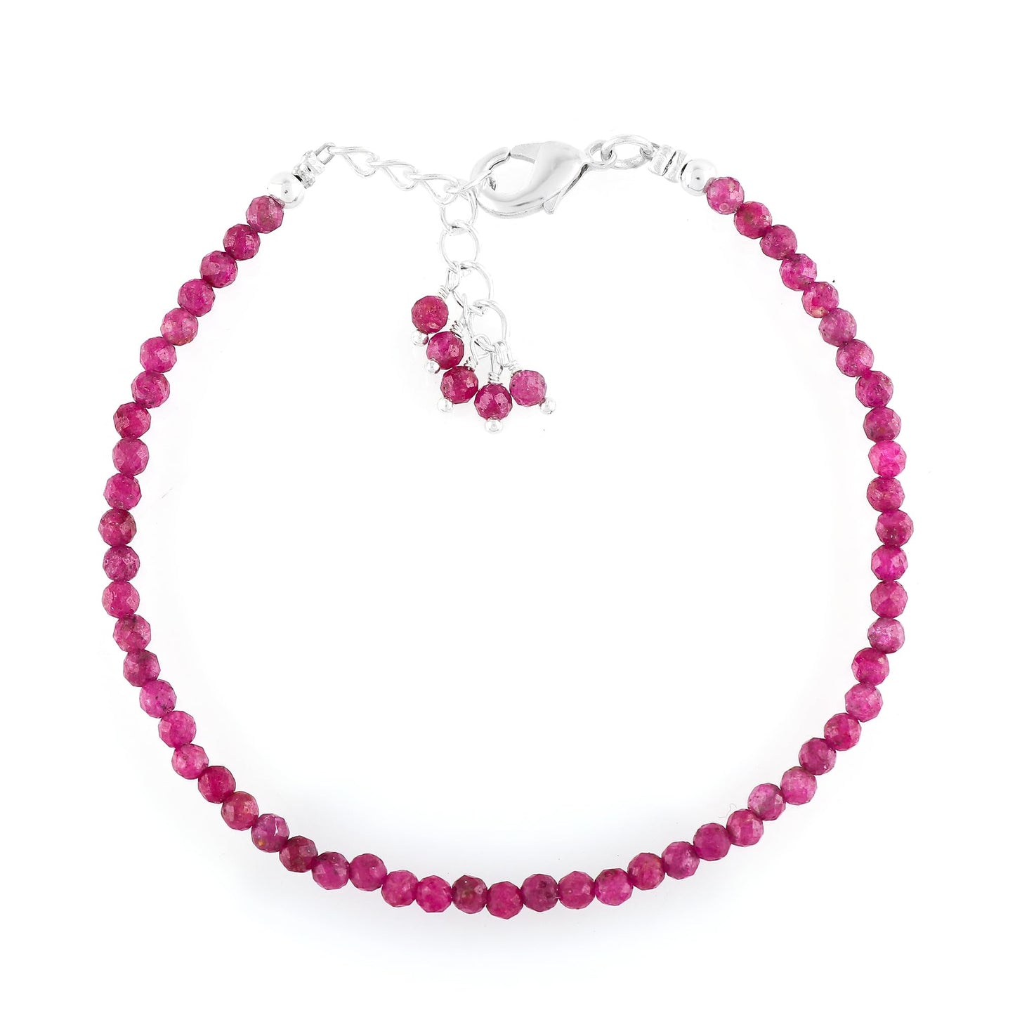 CRYSTALINES Natural Ruby Gemstone Bracelets, Faceted Beads Stones, Handmade Boho Hypoallergenic Jewelry for Women, Healing Crystals, Adjustable Silver Plated 7+1inch July Birthday Gift