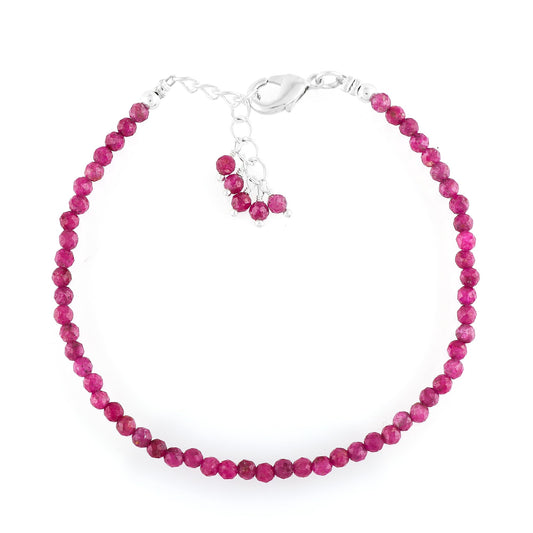 CRYSTALINES Natural Ruby Gemstone Bracelets, Faceted Beads Stones, Handmade Boho Hypoallergenic Jewelry for Women, Healing Crystals, Adjustable Silver Plated 7+1inch July Birthday Gift