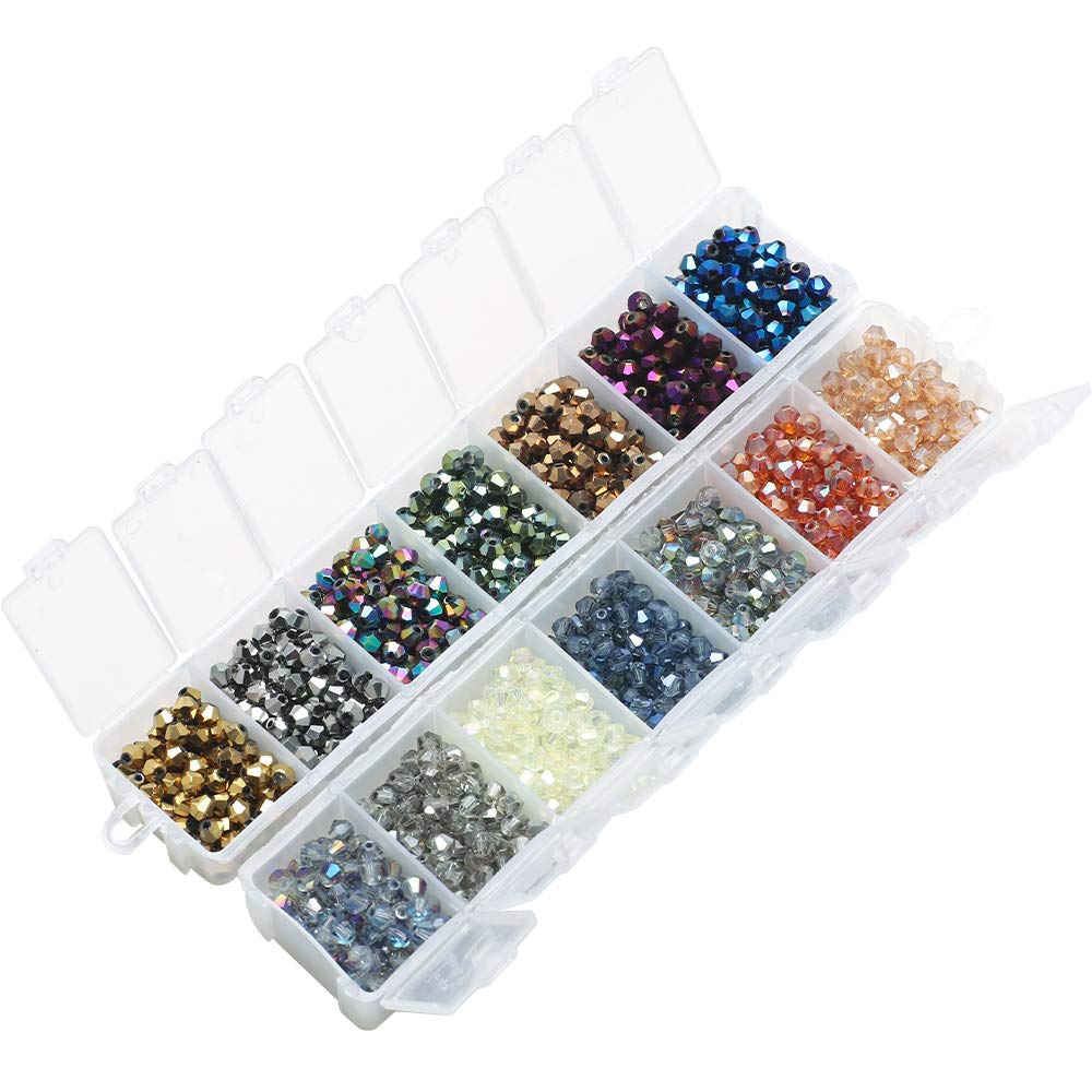 Crystal Glass Beads for Jewelry Making, Faceted Crystal Beads 4MM Bicone Shaped Bead for Bracelet Nacklace Earrings DIY Beading (14 Colors &1400pcs Total)