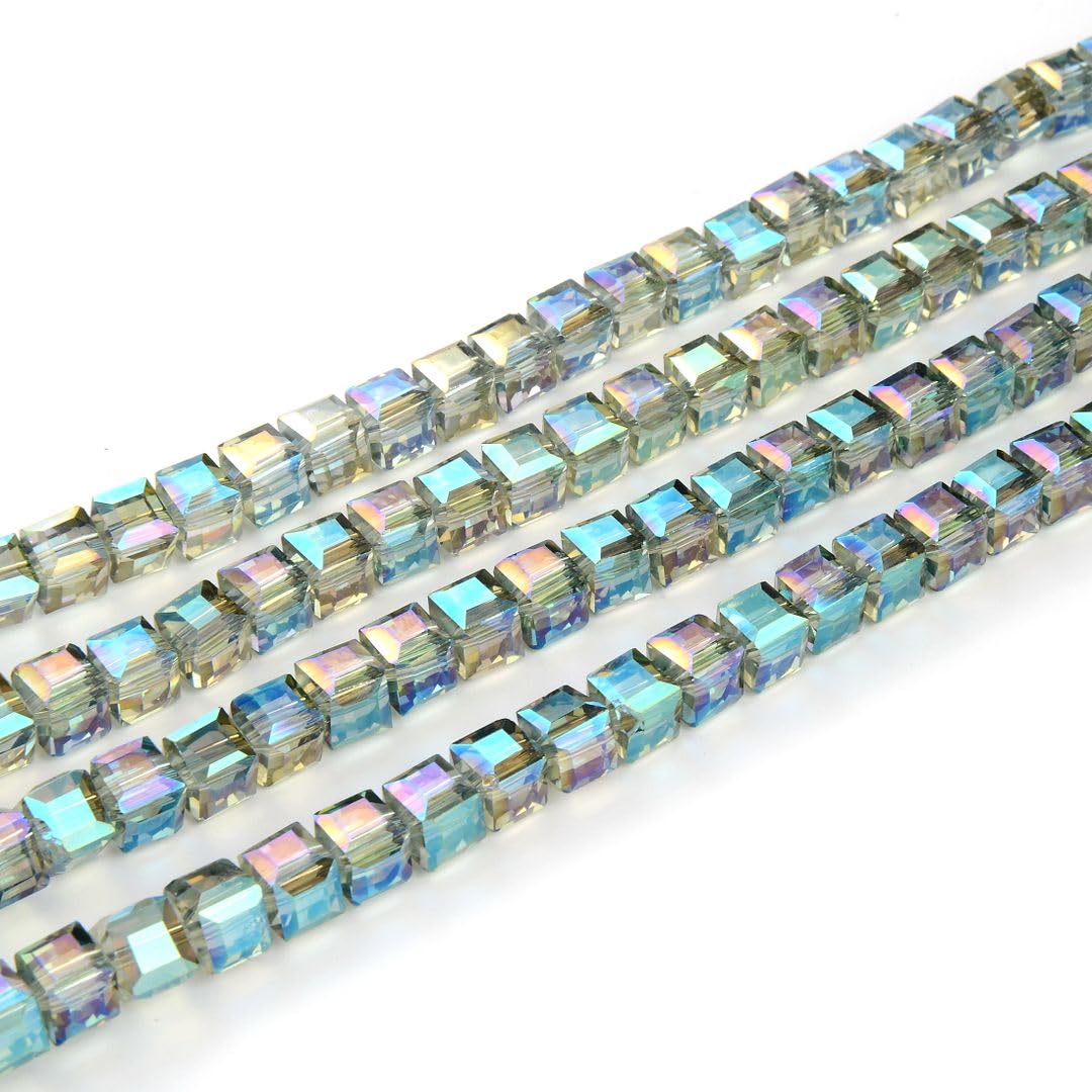 200pcs Czech Faceted Cube Crystal Glass Loose Beads Spacer Bulk 6mm (0.24 Inch) Peridot Shimmer for DIY Jewelry Craft Making CCC636