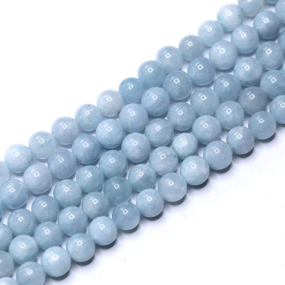 PLTbeads Natural Gemstone Loose Beads Smooth Round Approxi 15 inch DIY Bracelet Necklace for Jewelry Making (10mm, Light Blue Dyed Jade)