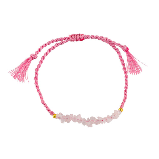 TGH Natural Rose Quartz Chips Braided Bracelet Healing Crystals Birthday Gift for Her Resizable Hand Braid Rope Thread Protection Bracelet for Men Women Gemstone Jewelry 7 inch Christmas Gift