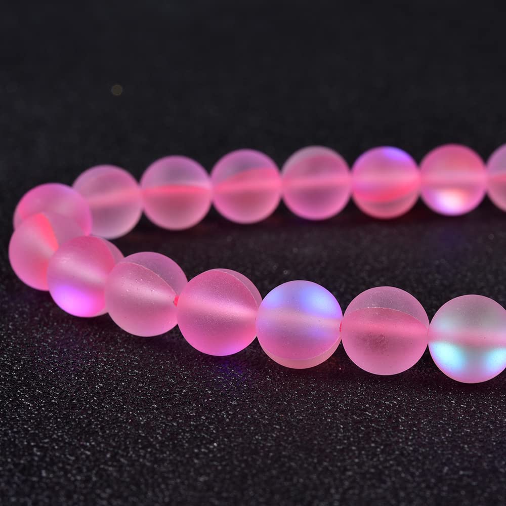 Asingeloo 48PCS 8mm Natural Light Pink Mystic Aura Quartz Gemstone Frosted Matte Titanium Round Loose Spacer Beads 15 inch Full Strand Crystal Healing Power Quartz