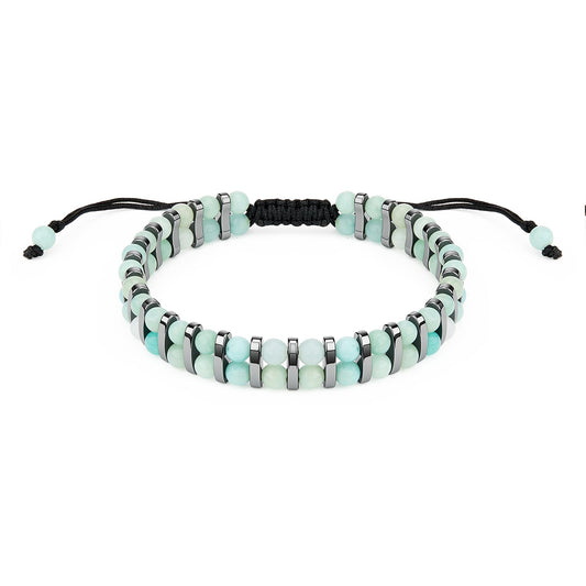MAIYIDACK Double Row Amazonite Hematite Energy Art Jewelry, 3-in-1 Triple Protection Bracelet for Courage & Communication, Spiritual Men & Women, Reiki Healing Gift (Amazonite)