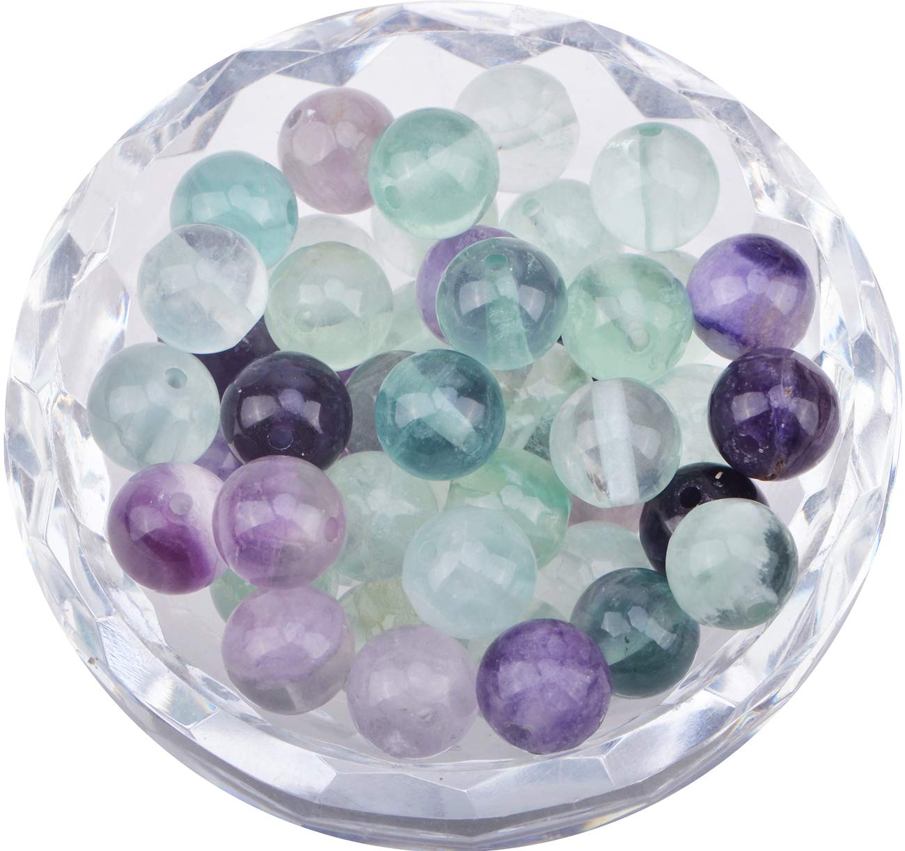 100Pcs Natural Crystal Beads Stone Gemstone Round Loose Energy Healing Beads with Free Crystal Stretch Cord for Jewelry Making (Flourite, 8MM)