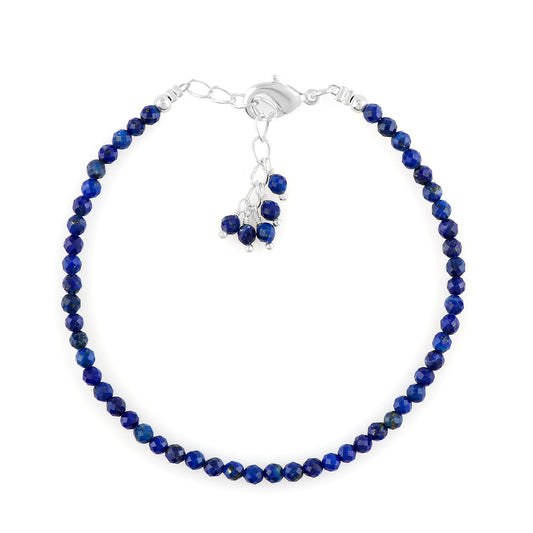 CRYSTALINES Natural Lapis Lazuli Gemstone Bracelets, Faceted Beads Stones, Handmade Boho Hypoallergenic Jewelry for Women, Healing Crystals, Adjustable Silver Plated 7+1inch Birthday Gift