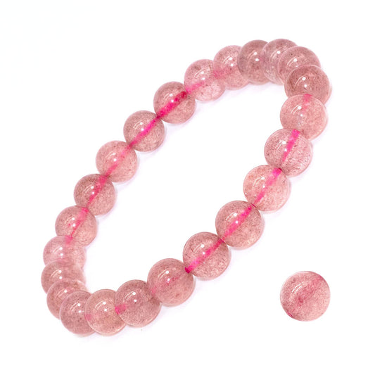 DAZCOLO 8mm Natural Gemstone Stretch Bracelet, Handmade Unisex Crystal Bracelets for Meditation, Yoga, Spiritual Healing & Positive Energy (Strawberry quartz)