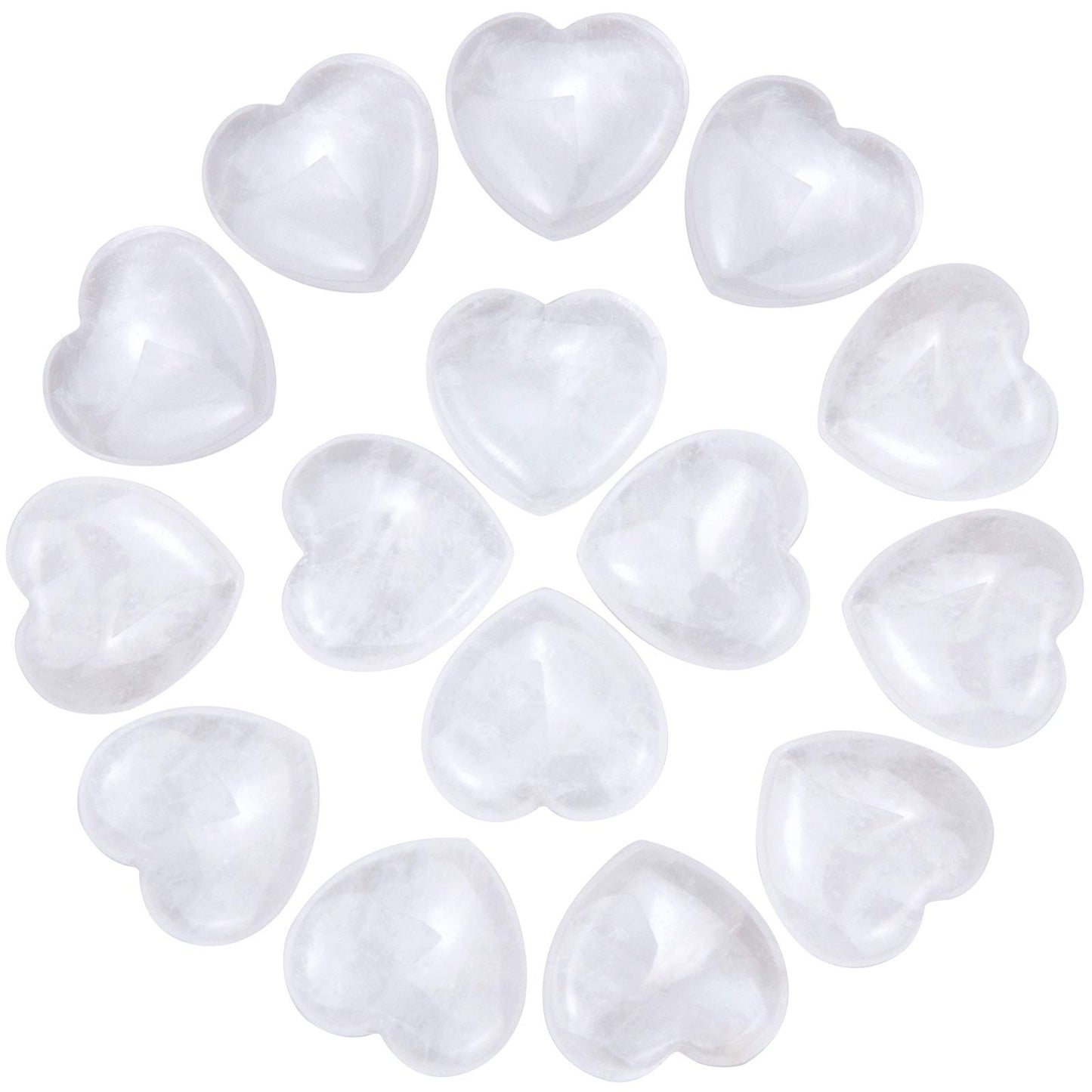 Marrywindix 15 Packs 0.8 Inch Healing Crystal Natural White Crystal Heart Love Carved Palm Worry Stone Chakra Reiki Balancing