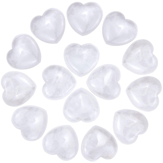 Marrywindix 15 Packs 0.8 Inch Healing Crystal Natural White Crystal Heart Love Carved Palm Worry Stone Chakra Reiki Balancing