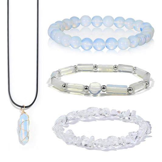 GRKZBKW 3Pcs Moonstone Bracelets and Moonstone Necklace for women – Healing Crystal Jewelry for Women, for Anxiety Relief, Stress, Emotional Balance