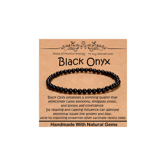 CHCCOYE 4mm Natural Healing Gemstone Bracelet Handmade Yoga Stretch Elastic Bracelet Stress Relief Crystal Jewelry for Men and Women (4mm, Black Onyx)